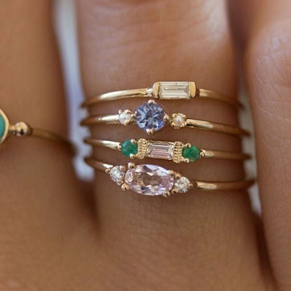 LiveChicStyle Jewelry - Beautiful Gold Matching CZ Ring Set of 4 pieces